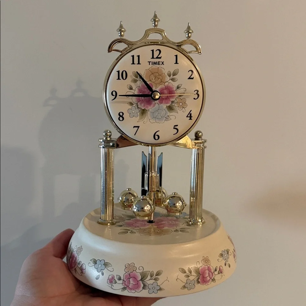 🕰️ Vintage Timex Floral Anniversary Glass Dome Clock | Chimes Work | For Repair